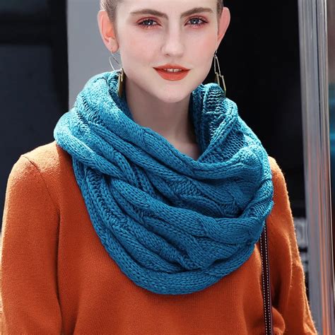 2019 Knitted Cable Ring Scarf Women Soft Winter Infinity Scarves ...