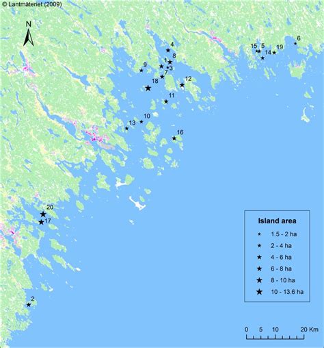 Map of the archipelago. The study islands are marked with graded stars ...