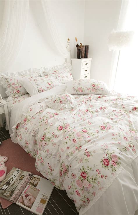 4 PCS White Cotton Duvet Cover Set Floral Lace Bedding Set - Etsy