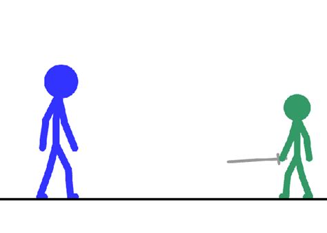 two stick figures are facing each other and one is holding a knife