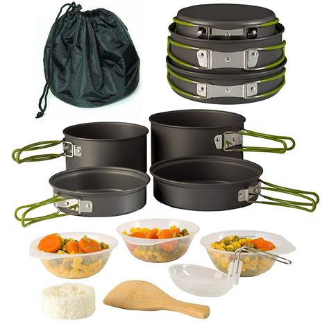 Camping Cookware Pot & Pan Set Mess Kit Backpacking Outdoor Cooking ...