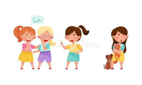 Honest and Fair Children Set. Girl Accusing Her Friends of Lying ...