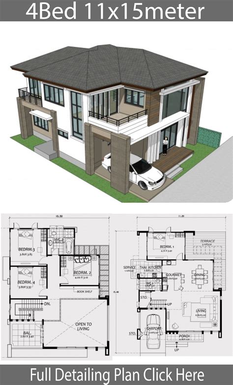 Home design 11x15m with 4 Bedrooms - Home Design with Plan | Duplex ...