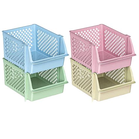 19 qt. Plastic Stackable Storage Bins for Pantry in Multi (4-Pack) bin ...