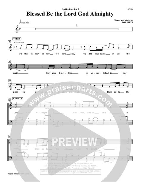 Blessed Be The Lord God Almighty Sheet Music PDF (Bob Fitts) - PraiseCharts