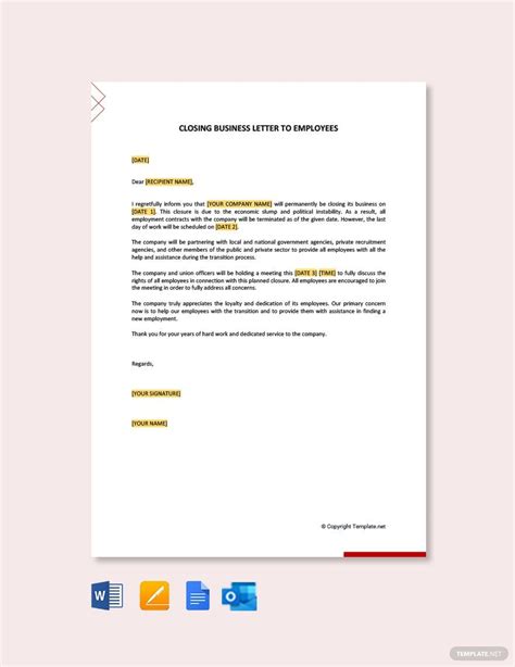 Letter for Closing a Business Template - Google Docs, Word | Template.net