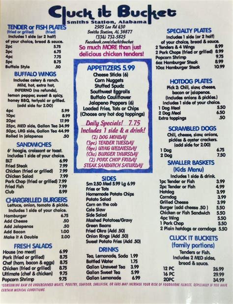 Menu at Cluck It Bucket restaurant, Smiths Station, Co Rd 430