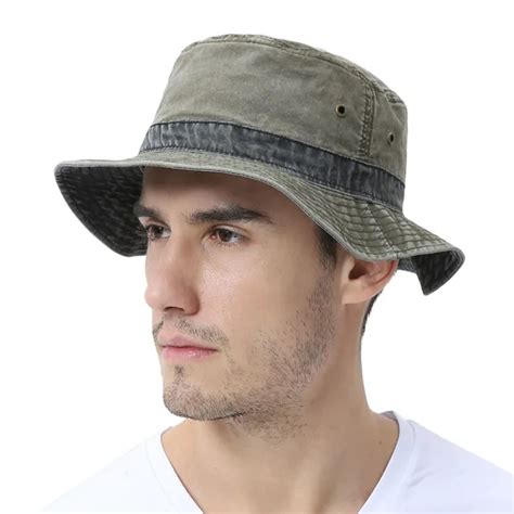 VOBOOM Men's Bob Summer Panama Bucket Hats Cotton Green Fishing Wide ...