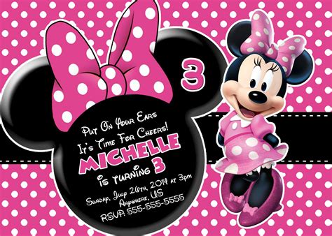 Hot Pink Minnie Mouse Birthday Invitations $8.50 | Minnie mouse ...