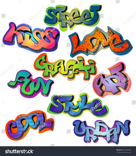 Graffiti Words Set With Street Kiss Love Art Fun Style Cool Urban ...