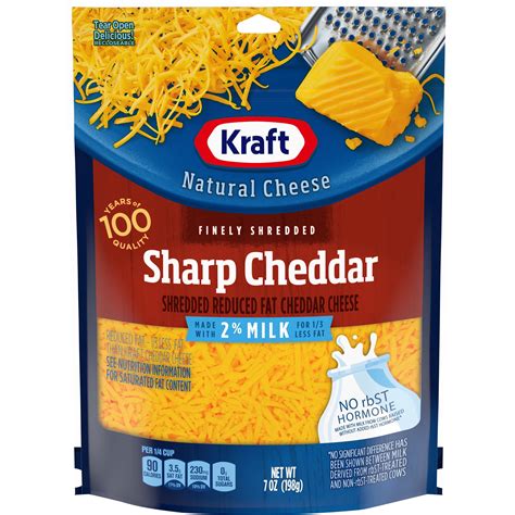 Kraft Sharp Cheddar Finely Shredded Cheese with 2% Milk, 7 oz Bag ...