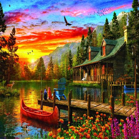 Cabin Evening Sunset 1000 Piece Jigsaw Puzzle | Jigsaw puzzles, Evening ...