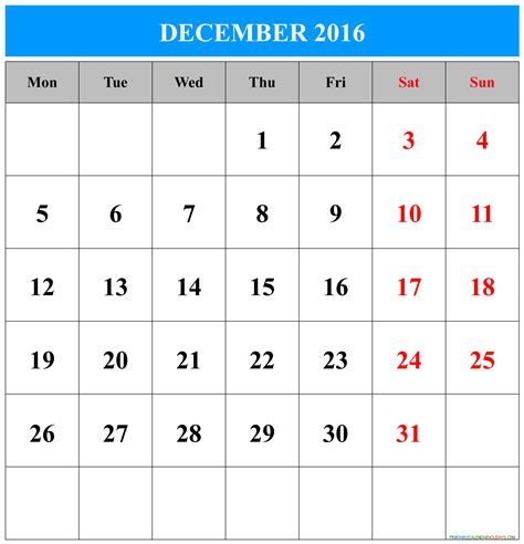 December Calendar 2016 Printable - Free - printable calendar template ...