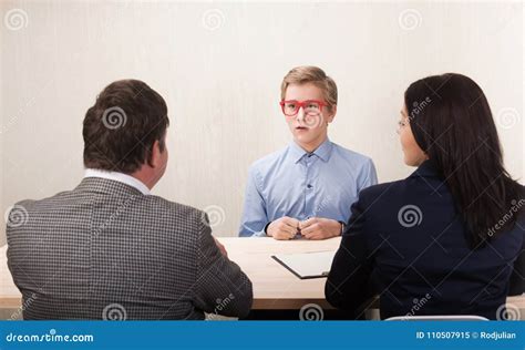 Young Man during Job Interview and Members of Managemen Stock Image ...