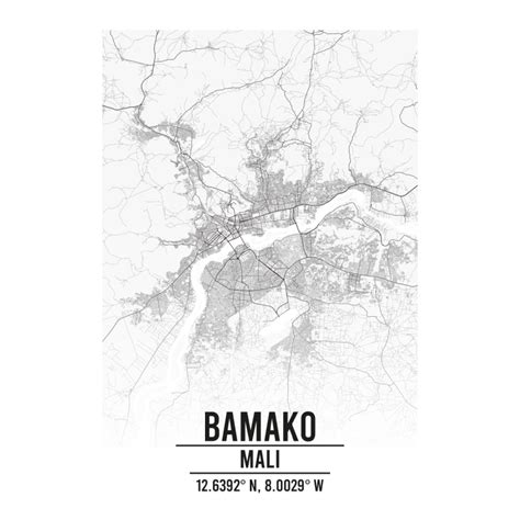 Bamako, Mali A3 Map Print - Retro Progression