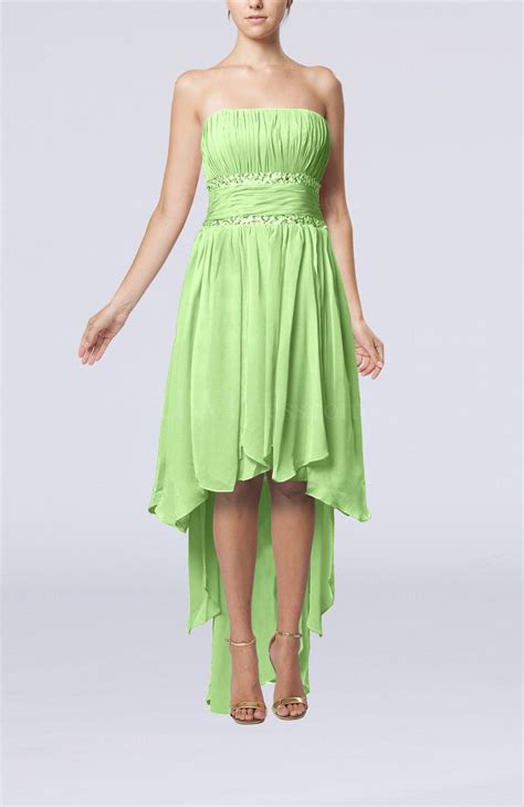 Sage Green Plain A-line Strapless Sleeveless Zipper Chiffon Party ...