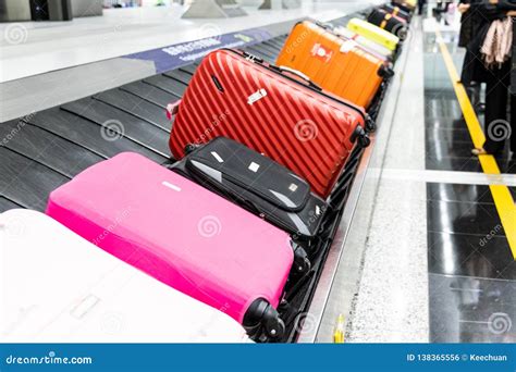 Baggage Luggage on Conveyor Carousel Belt at Airport Arrival Stock ...