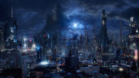 Download 1920x1080 Futuristic City, Sci-fi, Skyscrapers, Night, Dark ...