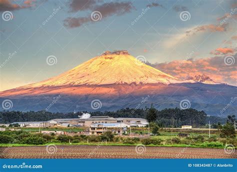 Cotopaxi volcano at sunset stock image. Image of attraction - 108343487