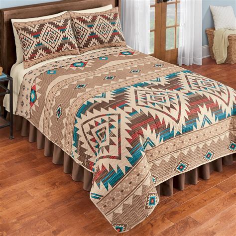 Southwest Geometric Red, Turquoise & Brown Native Aztec King Quilt ...