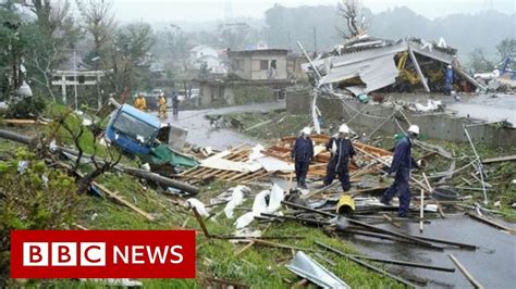 Japan hit by biggest typhoon in decades - BBC News - YouTube