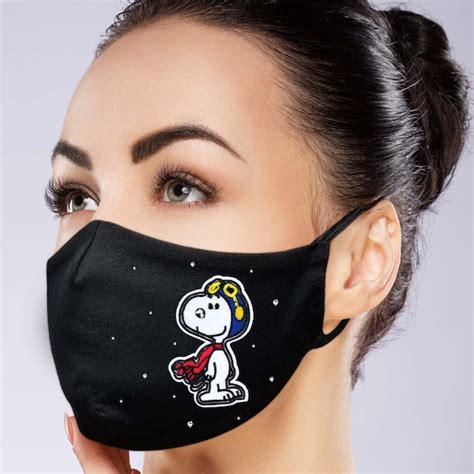 Snoopy Face Mask With Filter Pocket Embroidery Crystal | Etsy