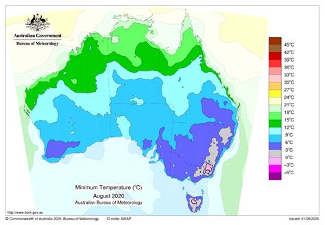 Australia average minimum temperature - August 2020 | Australia map ...