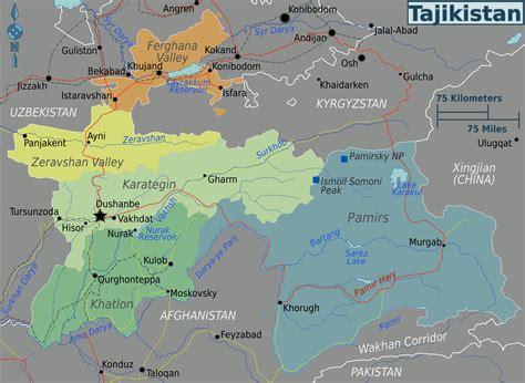 Landkarte Tadschikistan (Karte Regionen) : Weltkarte.com - Karten und ...