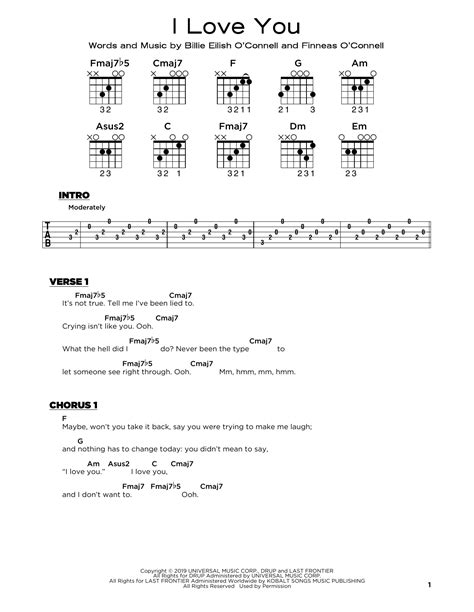 i love you by Billie Eilish Sheet Music for Really Easy Guitar at Sheet ...