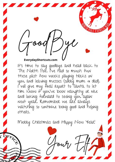 Elf on the Shelf Goodbye Letter Template - Everyday Shortcuts