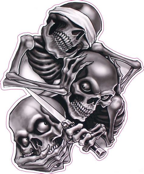 See No, Hear No, Speak No Evil Skull Tattoo Vinyl Sticker Decal 5 inch ...