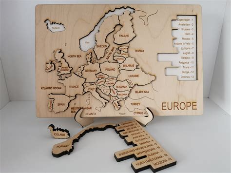 Europe Map With Capitals Under Europe Wooden Map Puzzle | Etsy