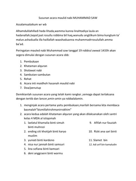 Contoh Susunan Acara Maulid Nabi - Blog Soal