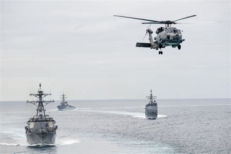 USS Mobile Bay (CG-53), USS Chung Hoon (DDG-93), and USS Russell (DDG ...