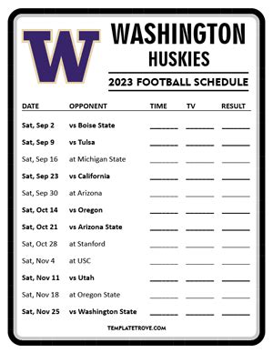 Printable 2023 Washington Huskies Football Schedule