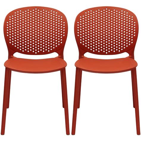 2xhome Set of 2 Orange Contemporary Modern Stackable Assembled Plastic ...