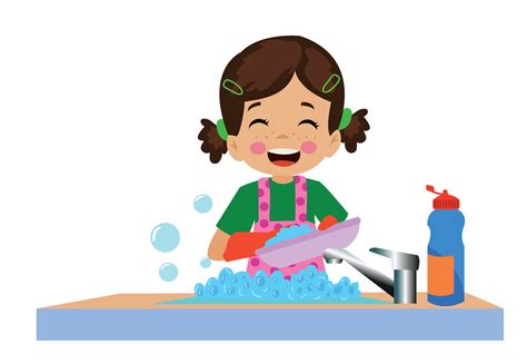 cute happy boy washing dishes 14829959 Vector Art at Vecteezy