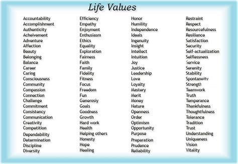 Values | Words to use, Personal core values, Life values