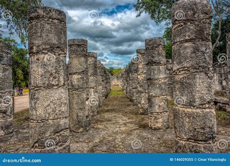 Columns In The Temple Of A Thousand Warriors, Chichen Itza, Mexico ...