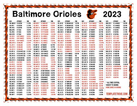 Printable 2023 Baltimore Orioles Schedule