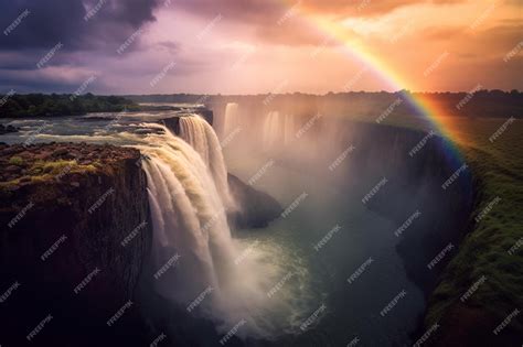 Premium Photo | A rainbow over a waterfall in the sky