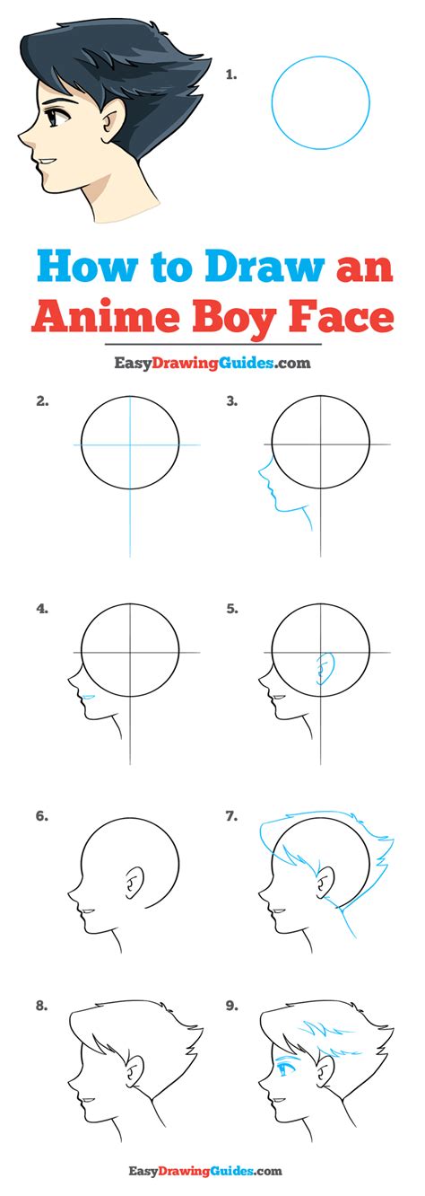 How to Draw an Anime Boy Face - Really Easy Drawing Tutorial | Drawing ...