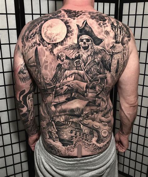 Skeleton Pirate Full Back Tattoo