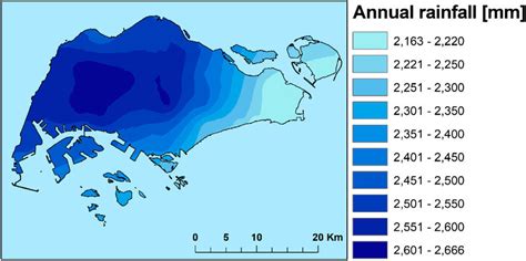 Spatial distribution of mean annual rainfall in Singapore during 1982 ...