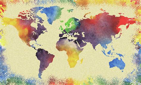 Colorful Watercolor World Map Painting by Irina Sztukowski - Pixels