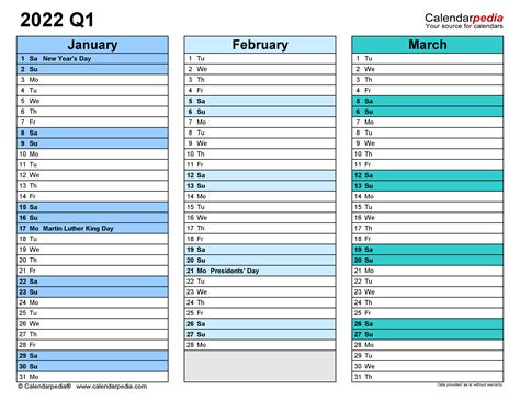 Quarterly Calendars 2022 - Free Printable PDF Templates