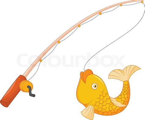 Cartoon Fishing pole with hook and fish | Stock vector | Colourbox