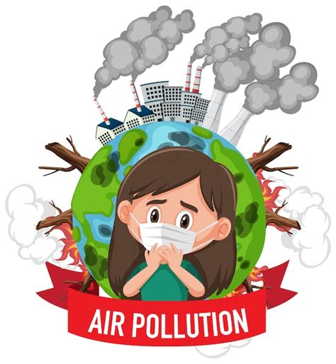 Poster design for stop pollution with girl wearing mask | Premium Vector