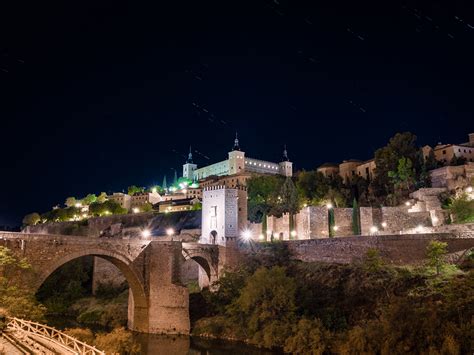 Images Toledo Spain bridge night time Street lights Houses 1600x1200