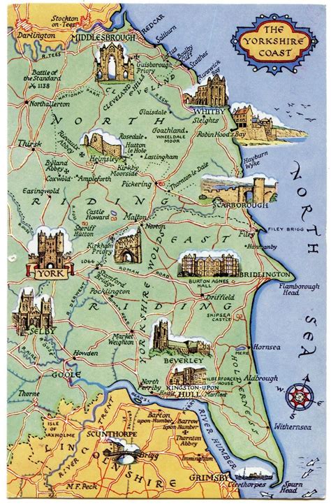 Postcard map of the Yorkshire Coast | Yorkshire england, Yorkshire ...